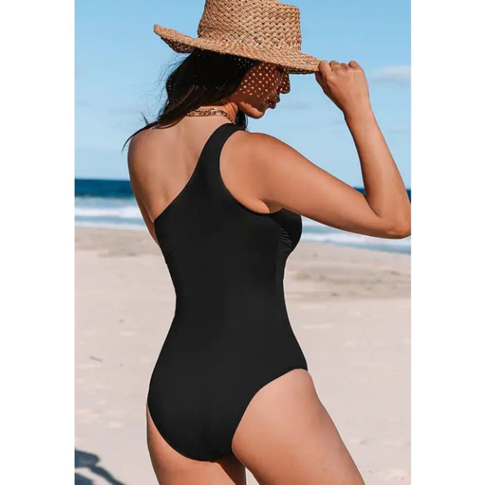 Reverie Land One Shoulder Slim & Sculpt One Piece Swimsuit Black NWT Size M - Picture 2 of 9